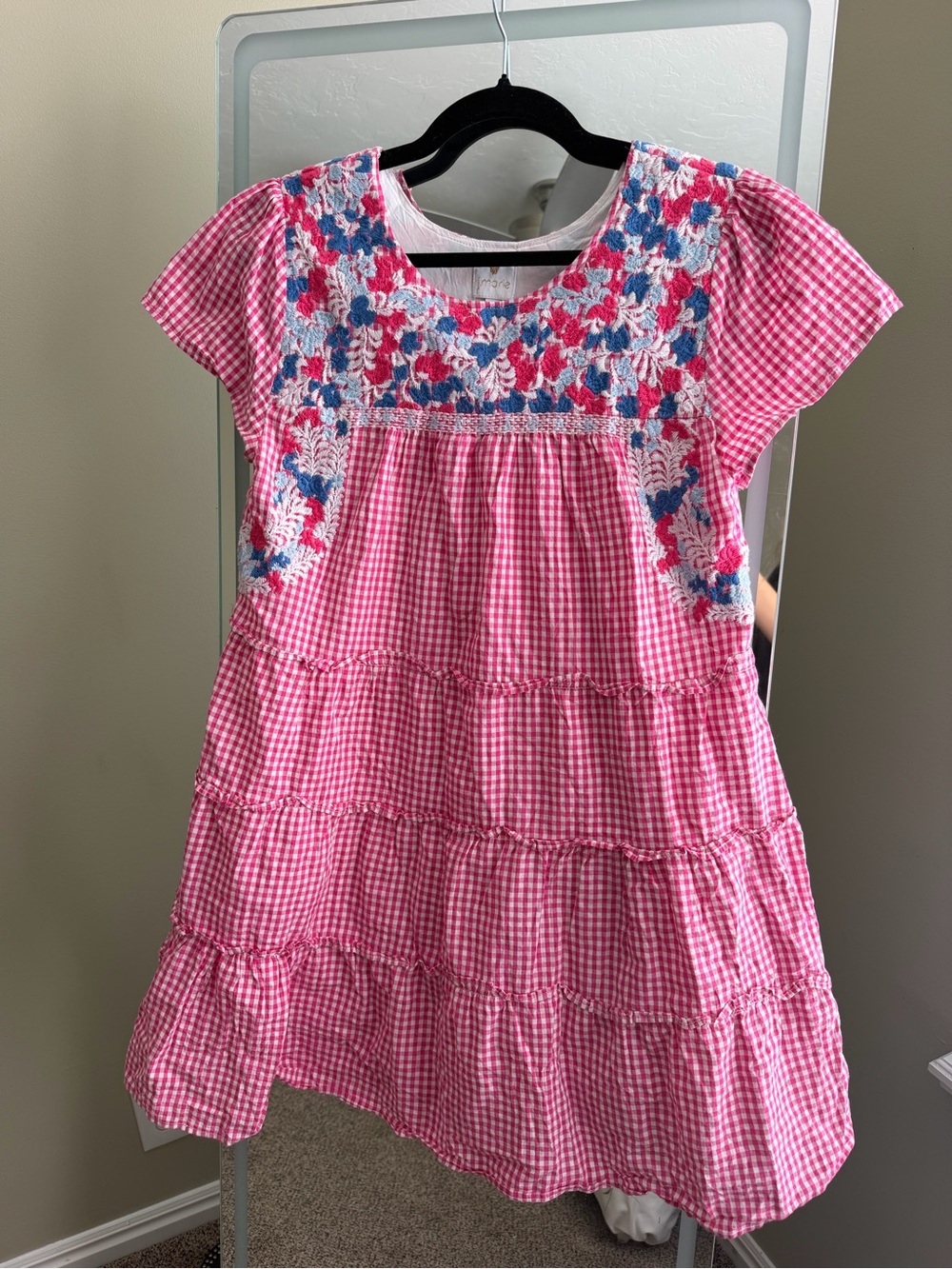 Pink Gingham Embroidered Dress